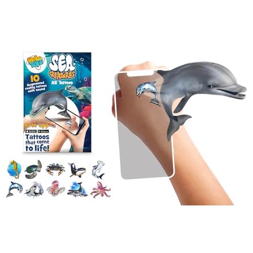 Abacus Brands Sea Creatures AR Tattoos - Magic Augmented Reality Hologram Temporary Tattoos Come to Life with Smart Phone - 4D for Kids