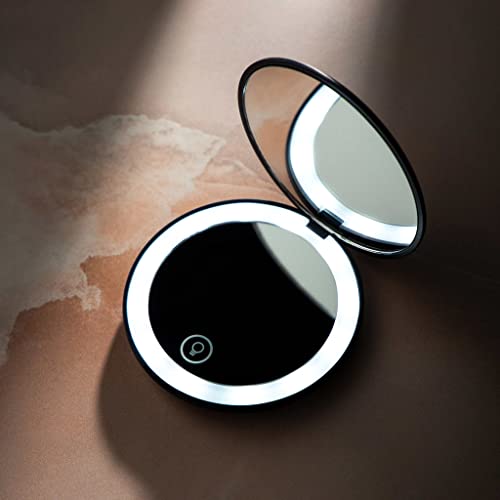 Lune+Aster Rechargeable LED Compact Mirror | Lightweight, 1X/2X Magnification, Dimmable Natural-Toned Light, USB Rechargeable