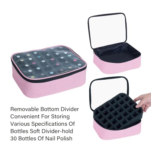 2 Pcs Small Clear Nail Polish Organizer Holds 60 bottles(15ml-0.5fl.oz) Nail Polish Case Multifunctional Nail Polish Bag organizer, Cosmetic Travel Makeup Cases for Women Pink