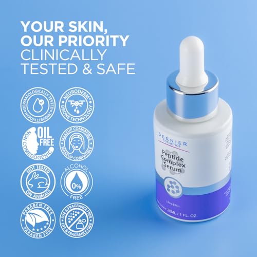 Dernier Peptide Serum for Face 5% - Powerful Multi-Peptide with Hyaluronic Acid Serum Skin Hydrating Brightening Dark Spot Treatment Anti-Aging Reduces Fine Lines & Wrinkles Antioxidant Glow (1 fl oz)