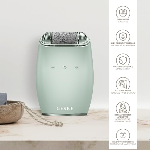 GESKE Electric Pumice Foot Smoothing Roller | 7 in 1 | Electric Foot File & Exfoliator | Long-Lasting Pumice Stone | for Smooth Feet | Advanced Callus Removal | Ideal for Your Pedicure Set