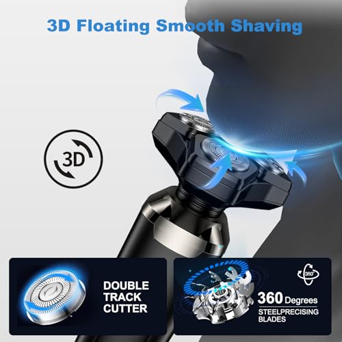 4-in-1 Electric Razor for Men, Magnetic Floating Heads, LED Display, IPX7 Waterproof, Travel Lock & Nose Trimmer - Complete Grooming Kit Gift Set