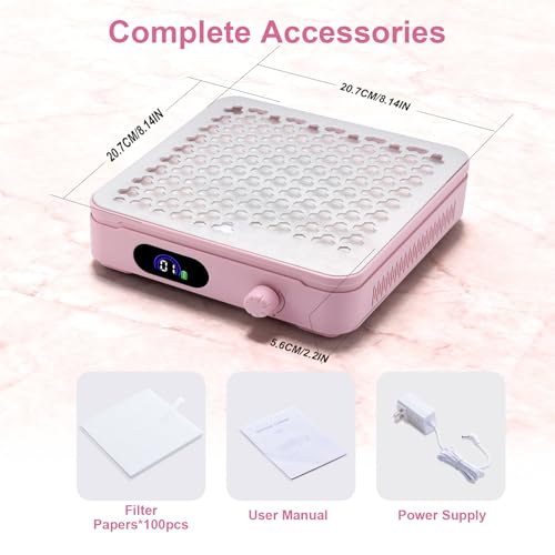 Nail Dust Collector with 10 Speed Settings, Powerful Suction Nail Vacuum, Nail Fan Dust Collector for Beginner, Dust Collector Nail Tech for Acrylic Nail Polishing Manicure Salon Home (Pink)