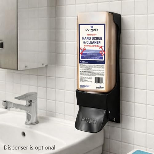 DU-MOST Industrial Hand Cleaner with Walnut Shell Scrub, Bundle with Wall-Mount Push Dispenser, Highly Concentrated Hand Soap for Mechanics, Workshops, Grease, Oil, Ink and Paint Removal, 3.55L Refill