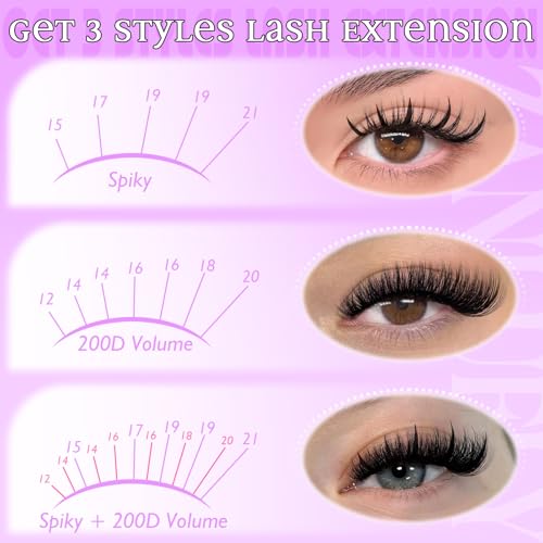 Lash Clusters Kit with Spikes Volume Cluster Eyelash Extension Kit Spiky Eyelash Clusters Wispy Lash Extension Kit 200D Individual Lashes with Lash Glue and Tweezers DIY at Home by zanlufly