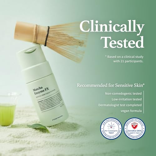 Matcha & Enzyme Powder Wash, Gentle Face Wash for Sensitive Skin, Removes Impurities, Daily Exfoliating Pore Cleansing Foam, Powder to Foam, Fragrance Free Korean Skincare 1.76 oz