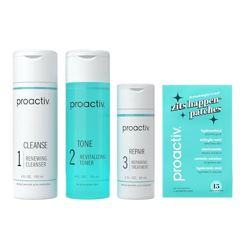 Proactiv 3 Step Acne Treatment System, 60 Day Complete Skincare Kit with Benzoyl Peroxide Cleanser, Toner, Repairing Treatment, and 15?Count Pimple Patch