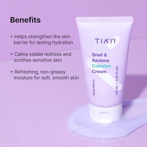 TIA'M TIAM Snail & Azulene Calmfort Cream, 3.38 fl oz, 92% Snail Mucin, Lightweight Calming & Moisturizing Cream for Soft, Glass Skin, Korean Skin Care, Day & Night Moisturizer Face Cream