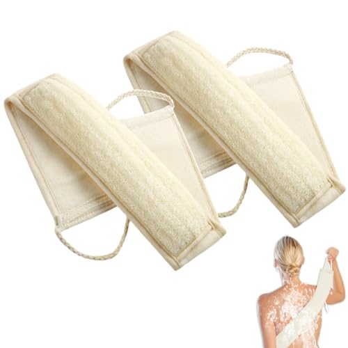 Natural Loofah Exfoliating Body Scrubber for Men and Women, Loofah with Handle, Exfoliating Back Scrubber for Shower Set, Luffa Sponge to Clean & Relax Your Body Deeply (2 Pack)