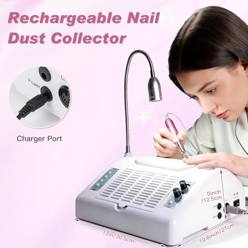 Biutee Nail Dust Collector 5 in 1 80W Nail Vacuum Dust Collector Extractor Professional 30000rpm Electric Nail Drill Machine with 48W/96W UV LED Nail Lamp Nail Art Tool With LED Light