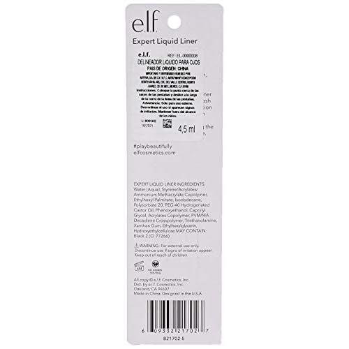 e.l.f. Liquid Eyeliner,High-pigment Liquid Eyeliner With Extra-Fine Brush Tip,Easy Glide Smudge-proof Formula,Jet Black,(Pack of 2)
