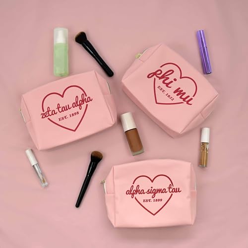 Sorority Shop Theta Phi Alpha Makeup Bag - Multi-Purpose PU Leather, Water-Resistant Makeup travel bag with Licensed Design and Zipper Closure, Perfect Theta Phi Alpha Sorority Gifts for Women