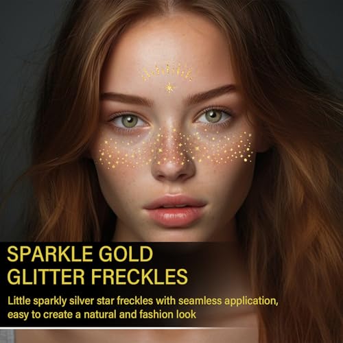 20 Pcs Makeup Patches,Glitter Freckles Patches with 5 Shapes - Sparkling Self-Adhesive Face Jewels for Festival, Rave & Party Makeup - Waterproof Face Glitter Stickers for Women & Teens
