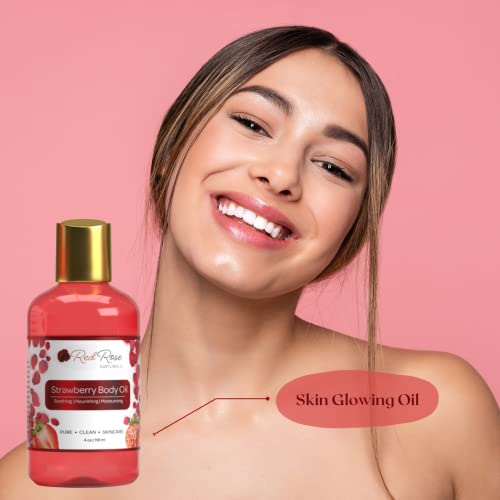 Red Rose Naturals Strawberry Body Oil 4 oz. & Strawberry Whipped Body Butter 8 oz. ? Hydrating, Moisturizing, and Naturally Crafted ? Vegan