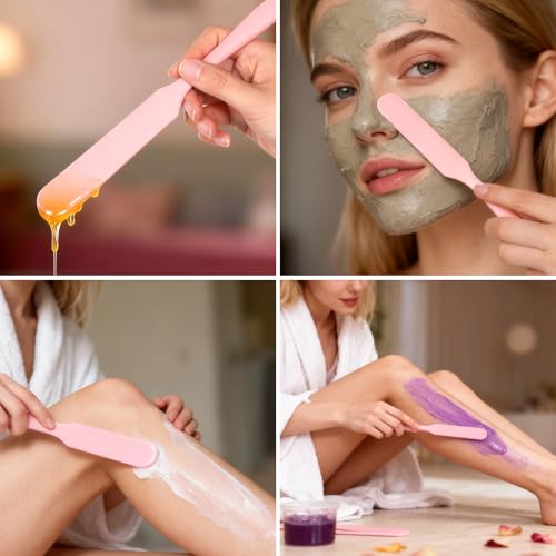 6 Pcs Silicone Stir Sticks and Silicone Wax Spatula Set Reusable Hard Wax Stick for Home Hair Removal Body Care (Pink)