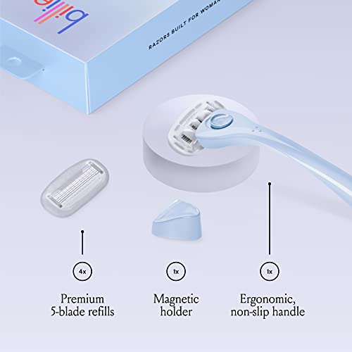 Billie Razors for Women Shave Kit ? Women¡¯s Razor + 4 x 5-Blade Razor Refills + Magnetic Holder ? Cool Blue & Women¡¯s Razor Refill Blades 5-Blade Cartridges - 4 count
