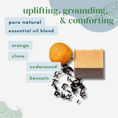 Orange Clove Essential Oil Artisan Soap | Handcrafted Cold Process Plant Based Natural Bar for Sensitive Skin, Aromatherapy | Handcrafted in USA