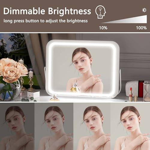 Hasipu Vanity Mirror with Lights, 14" x 10" LED Makeup Mirror, 3 Modes Light, Smart Touch Control Dimmable, 360¡ÆRotation, Rectangle White Frame, with 5X Magnifying Glass