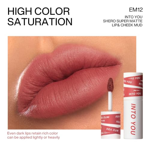 INTO YOU Velvet Matte Finish Lip Stain, Lip Tint, High Impact Lipcolor With Lightweight Lip Mud Texture, Dual-Use For Lips And Cheek, Pink Lipstick (EM12)