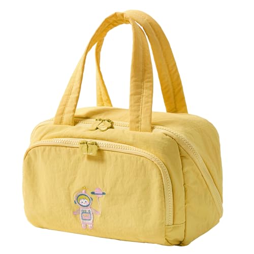 Makeup bag, Large Capacity Cosmetic Bag for Women, Portable Wide-open Toiletry Bag, Travel Makeup Bag with TPU Compartments for Accessories, Essentials, Toiletries, Makeup Brush Bag, Yellow