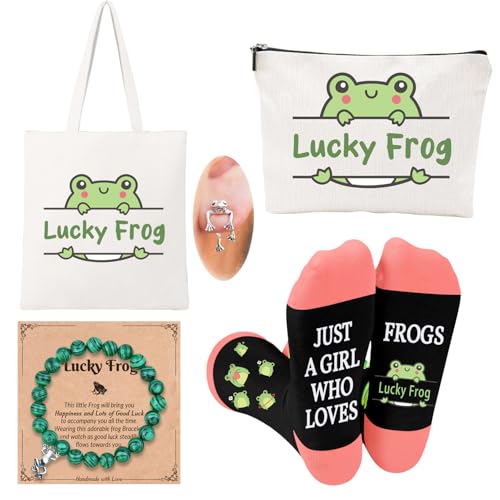 Frog Gifts for Frog Lovers Set Frog Cosmetic Bag Frog Bracelets Frog Socks Frog Earrings -Perfect for Frog Lovers