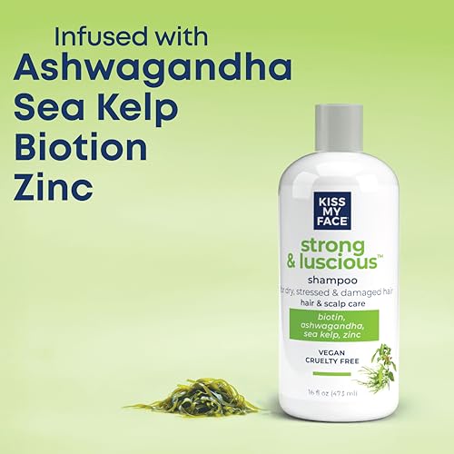 Kiss My Face Strong & Luscious Shampoo, DHT Blocker Thickening, For Dry and Damaged Hair, Women & Men, with Biotin, Ashwagandha and Sea Kelp