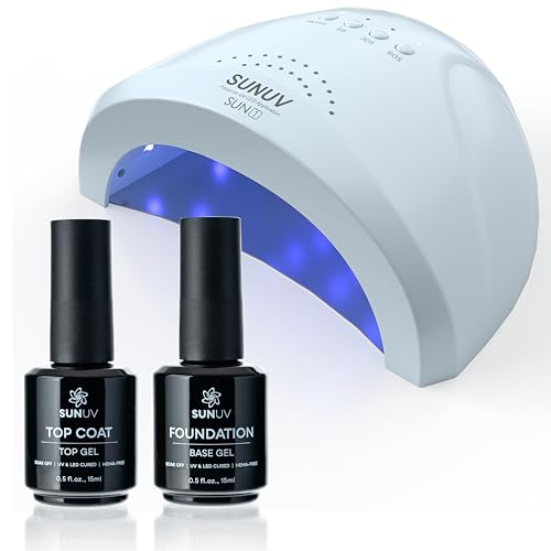 SUNUV UV Light for Nails, 15ml Top and Base Coat Nail Gel Polish Set SUNONE Blue