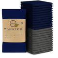 Softolle 100% Cotton Washcloths 24 Pack (12x12 Inches) Soft, Highly Absorbent Washcloth, Face Towels, Wash Cloths for Face, Ring Spun, Bulk Pack (Blue/Grey)
