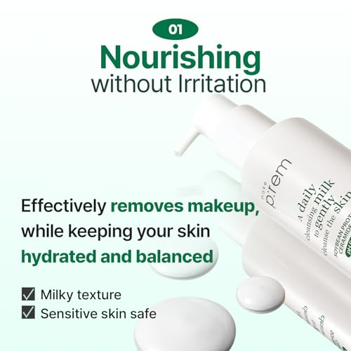 MAKE P:REM Safe Me. Relief Moisture Cleansing Milk, Hydrating Gentle Face Wash for Sensitive Skin with Soy Protein, Korean Milky Cleanser, Korean Skin Care, 3.38 fl.oz (100ml, Refill Pouch)