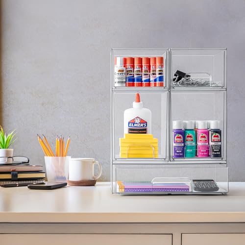 Sorbus Acrylic Storage Containers - 2 Pack, Stackable Storage Bins Set for Bathroom Organization - Clear Acrylic Drawer Organizers - Makeup Case Pull-Out Drawers (7.6¡¯¡¯ and 4.4¡¯¡¯ Tall)