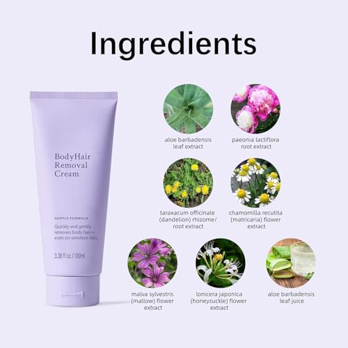 Hair Removal Cream: Facial, Body, BikiniArms, Legs -Gentle Depilatory Cream for Sensitive Skin for Women (3.38 Fl Oz)