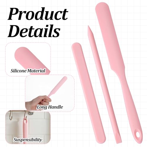 6 Pcs Pink Silicone Wax Sticks, 3 Style Non-stick Wax Spatulas Silicone Hair Removal Sticks Reusable Hard Waxs Scraper Waxing Applicator for Home Salon