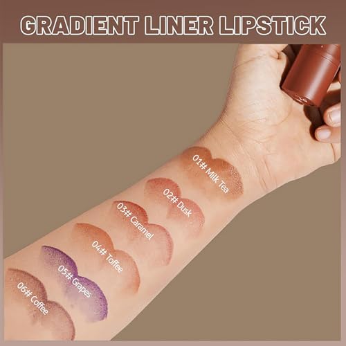 3Pcs 2 in 1 Lip Liner Set - Matte Nude Creamy Lip Pencil, Dark Brown Red High Pigmented, Long-Lasting Lip Liner with Plumping Effect (Milky Tea+Caramel+Grapes, 3Pcs)