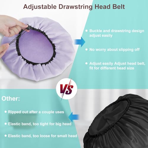 2 Pcs 13.5" Dual Waterproof Design Adjustable Terry Shower Cap for Women and Men, EVA Double Layer Bath Cap Reusable for Braids, Long Hair, Dreadlocks