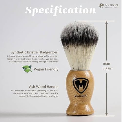 MAGNET Magnetic Shaving Brush for Face and Beard, Wood Handle with a Metal Plate for hanging dry upside down, a Brush Stand Free