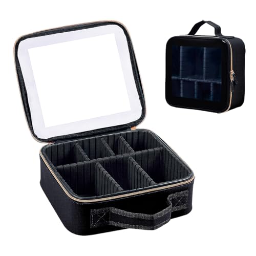 Travel Makeup Train Case Organizer Portable Storage Bag with Adjustable Dividers for Toiletry Cosmetic Brush Jewelry Accessories(Black)