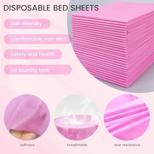 20 PCS Massage Table Sheets Pink - 31'' x 70'' Disposable Bed Covers for Spa and Salon - Soft and Hygienic Disposable Sheets for Professional Use, Ideal for Massage Therapy Tables