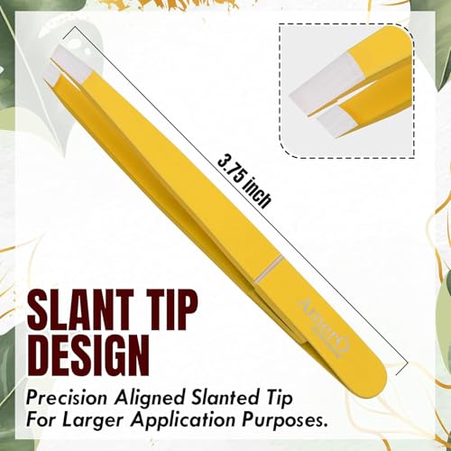 Professional Stainless Steel Eyebrow Tweezers for Women & Men ? Precision Slant Tip Hair Removal Tool for Eyebrows, Facial Hair & Ingrown Hairs ? Durable, Non-Slip Grip (Yellow)