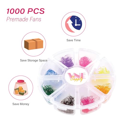 500pcs Mixed Colorful Lash Extensions | Premade Mega Volume Fans | Colored Lash Extension | Russian Volume Eyelash Extensions 3D | Length 16mm | 8D D Curl