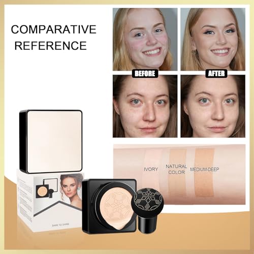Air Cushion CC Cream Mushroom Head - Moisturizing Screw Lid Concealer Makeup Base Create Long-Lasting & Waterproof Makeup, Cushion Foundation Full Coverage for All Skin Types (Natural)