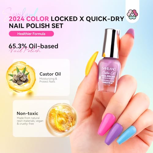 SAVILAND Nail Polish Set: Quick Dry Nail Polish Fingernail 20+3 Pcs Bright Neon Red Green Glitter Regular Nails Polish Kit with Base Top Polish Nail Art Polish DIY At Home Gift for Girls