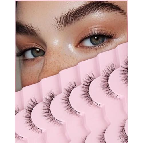 Eyelashes Natural Lashes Cat Eye 12MM Fake Eyelashes Wispy C Curl Lash Strips False Lashes with 0.1MM Clear Band 3D Volume False Eyelash Pack ChirpyLuna 7 Pair