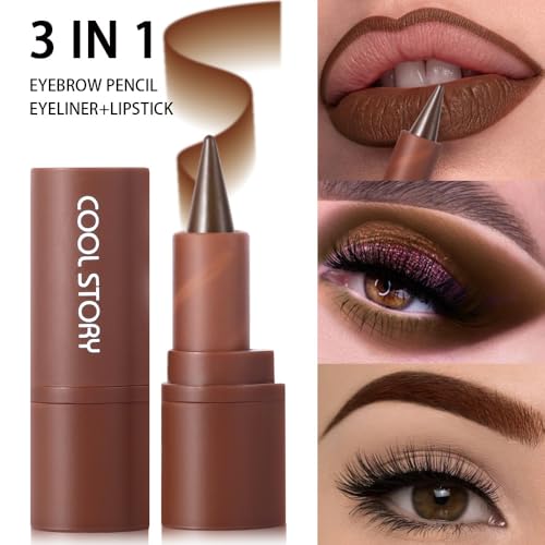 3Pcs 2 in 1 Lip Liner Set - Matte Nude Creamy Lip Pencil, Dark Brown Red High Pigmented, Long-Lasting Lip Liner with Plumping Effect (Milky Tea+Caramel+Grapes, 3Pcs)