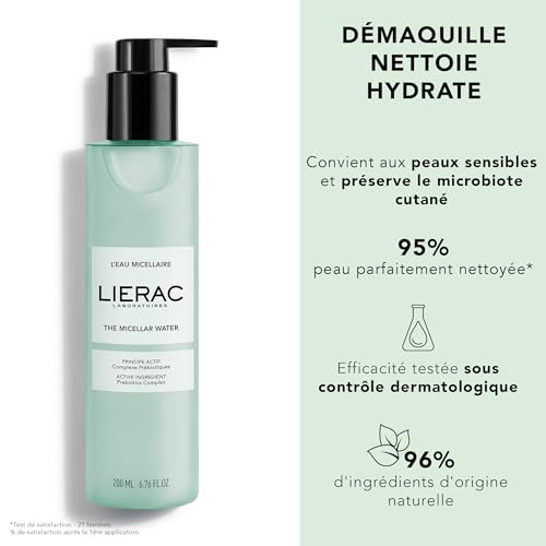 Lierac Demaquillant Micellar Water - Gentle Makeup Remover for Sensitive Skin, Cleanses - Moisturizes, Hydrating & Soothing, Eye Makeup Remover, Micellar Cleansing Water - 200ml