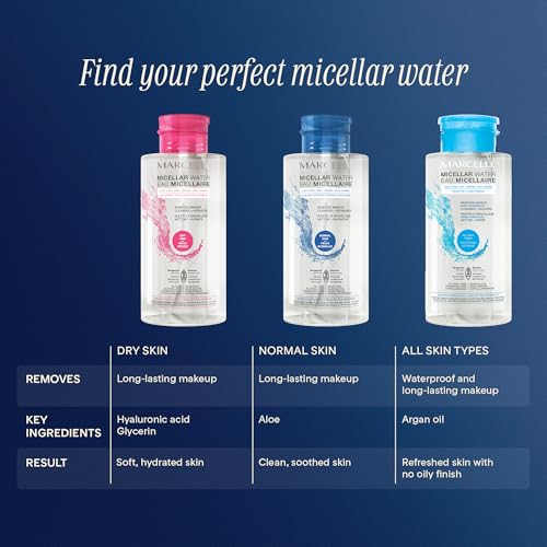 Marcelle Micellar Water, Normal Skin, Makeup Remover, Aloe Vera Extract, Sensitive Skin and Eyes, Oil-Free, Alcohol-Free, Fragrance-Free, Hypoallergenic, Cruelty-Free, 13.5 Fl. Oz.