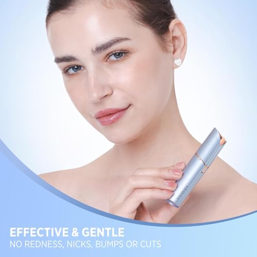 Facial Hair Removal for Women: Electric Face Razor with LED Light - Painless & Instant Results Mini Shaver for Travel Use (Blue)