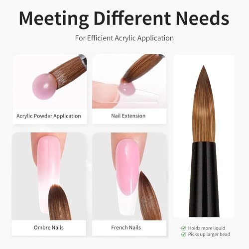 100% Pure Kolinsky Hair Acrylic Nail Brush Ebony Wood Handle Professional Manicure Brushes for Powder Nail Acrylic Application - Salon & DIY Nail Art Essentials - Size 12, 1.0 Count