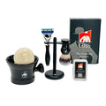 G.B.S Wet Shaving Kit, Black Razor Blade, Black Handle Synthetic Bristle Brush and Mug, Alum Block and Soap