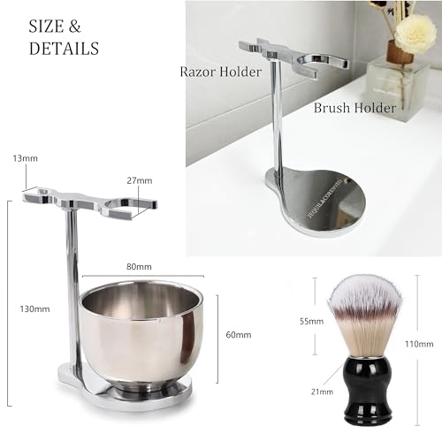 JEQUIL&CORENVEO Shaving Set for Men, 3 in 1 Grooming Set Includes Shaving Brush, Shaving Bowl, Razor & Brush Stand