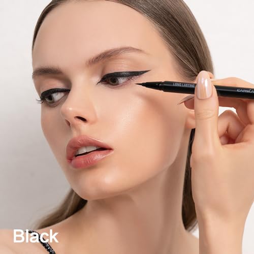 CARSLAN Liquid Eyeliner, Black Eyeliner Liquid Liner, 12H Longlasting Eyeliners, Waterproof & Smudgeproof High Pigmented Eyeliners for Eye Makeup, Black, 2count